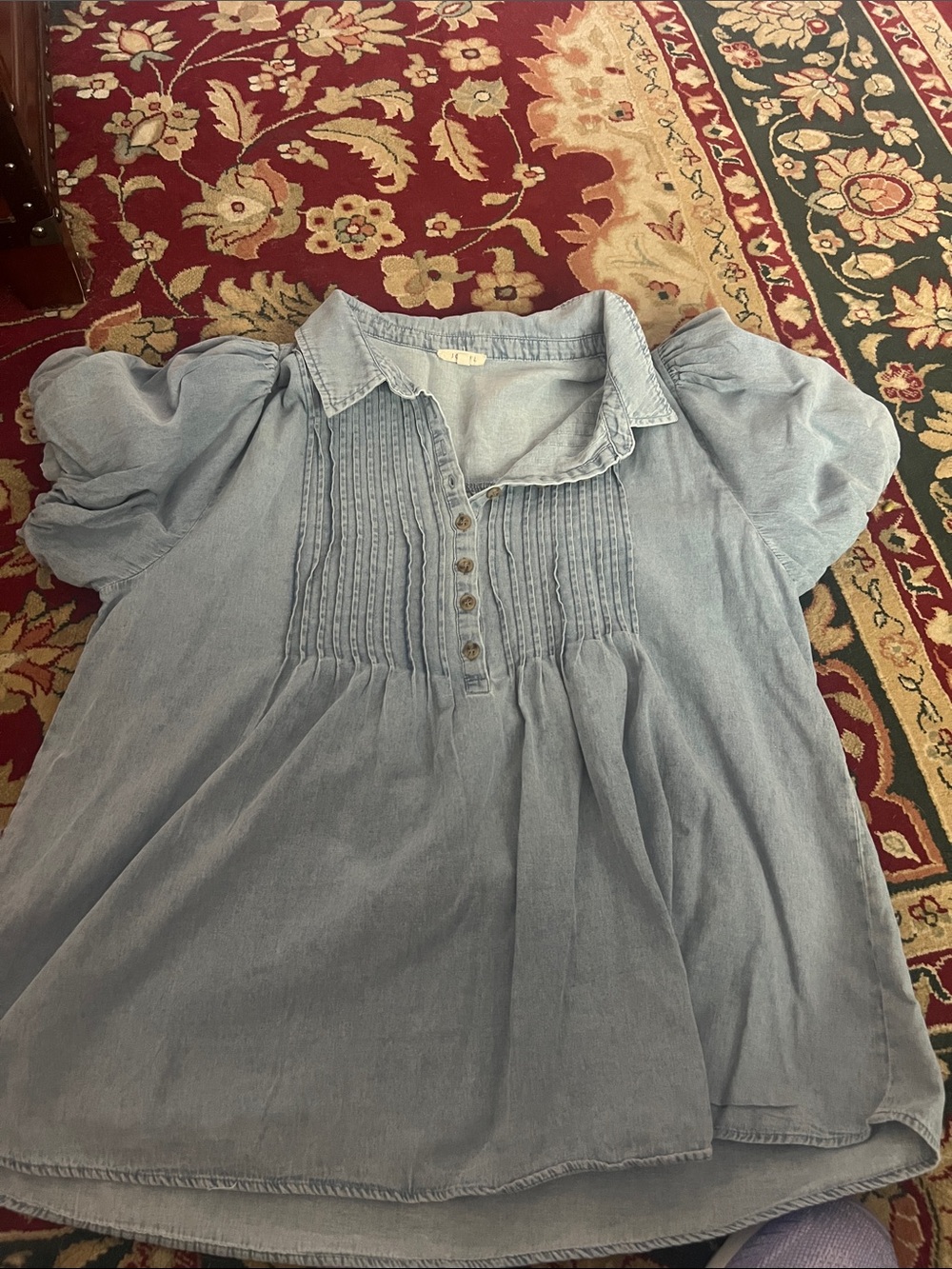 JODIFL Light Blue Puff Sleeve Denim Top